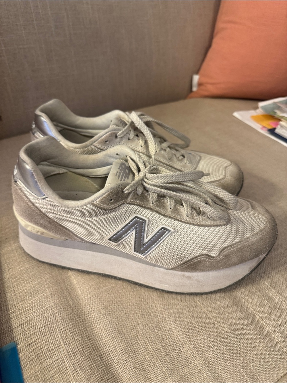 New Balance Women’s Light Grey Platform Sneakers